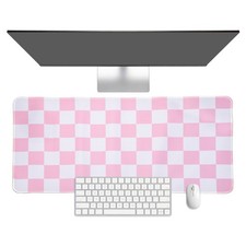 Checkered Desk Mat, 23.6x11.8 Inch Mouse Pad with Non-Slip, Pink/White picture