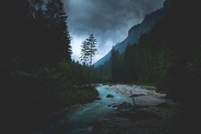 Landscape forest overcast dark river nature mountains Custom Gaming Mat Desk picture