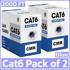 2 Pack Cat6 Ethernet Cable 1000ft CMR Riser Solid 23AWG UTP Network Blue picture