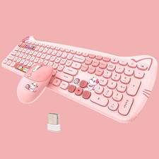 Cute Cat 2.4G USB Wireless Keyboard and Mouse Combo, Silent Keys, Candy Colors, picture