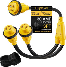 30 Amp Marine Shore Power Adapter, L5-30P Y Splitter to (2) L5-30R, L5-30P Male picture