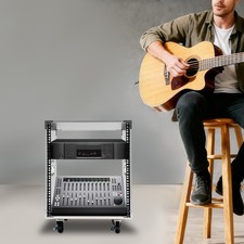 12U Cabinet Rolling Network Rack Audio Studio Video Telecom Equipment Rack Black picture