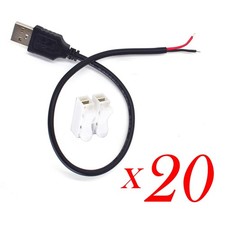 20X USB 2.0 Male to Bare Wire Cable 20AWG 5A 2Pin DIY Pigtail Cable 0.3M/1FT picture