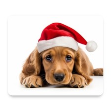 English Cocker Spaniel Golden Puppy Santa Hat Christmas Mouse Pad 9.25x7.75 picture