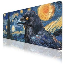 Starry Night Crow Gaming Mouse Pad Desk Pad Night Sky Style Bird Mousepad XL picture