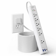 15Ft Long Extension Cord, SUPERDANNY Flat Plug Surge Protector Power Strip picture