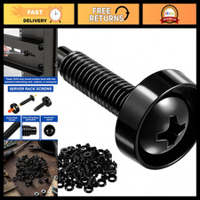 100 Pack Server Rack Screws 10-32 with Nylon Washers, Pilot Point, Black for Rac picture