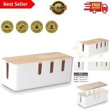 Stylish 12x5.5 Cable Organizer - Wooden Lid for Desk and Entertainment Systems picture