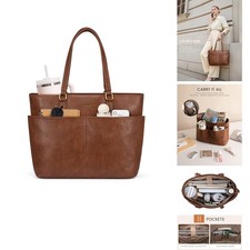 LOVEVOOK Work Tote Bag 15.6 Inch Laptop Bag Vintage Leather picture