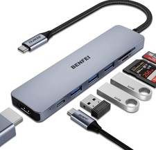 BENFEI USB C HUB 7-in-1 with HDMI(4K@60Hz,Certified), 100W Power Delivery, USED picture