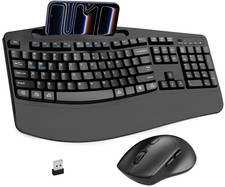 Combo Teclado y Ratón Inalámbricos Ergonómicos con Soporte para Móvil DPI, Nuevo picture