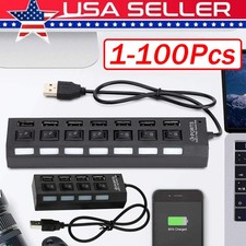 USB Hub 7 Port On/Off Switch High Speed Splitter AC Adapter Cable PC Laptop Lot picture