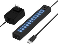 Sabrent 13 Port High Speed USB 2.0 Hub with Power Adapter and 2 Control Switches picture