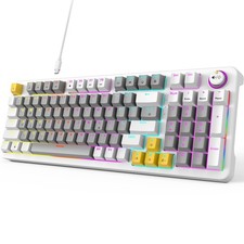 AK96 Wired Mechanical Gaming Keyboard Full Key LED Backlit Knob Gray White picture