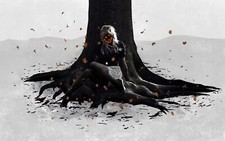 Landscape spooky fall halloween women trees plants art Custom Gaming Mat Desk picture