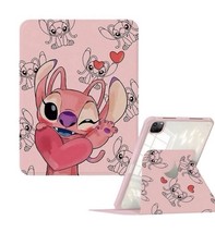 Disney Stitch Angel 10th Gen iPad Case Pink 360° Rotating Stand Smart Cover NEW picture