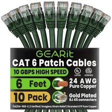 Cat6 Ethernet Cable 6ft - 10-Pack Green Patch Cables for High-Speed Networking picture