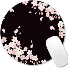 Cute Pink Flowers Mouse Pad, Floral Mouse Pads, Sakura Cherry Blossom on Black R picture