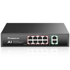 Tenveo 8 Port Full Gigabit PoE Switch 8 PoE+ Ports @120W 2 Uplink Port Black picture
