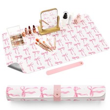 Teenyyou Coquette Pink Bow Vanity Mat Protector for Makeup Dual Leather picture