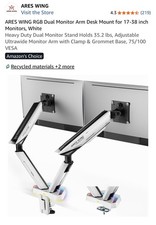 ARES WING RGB Dual Monitor Arm Desk Mount for 17-38 inch Monitors, Gray picture