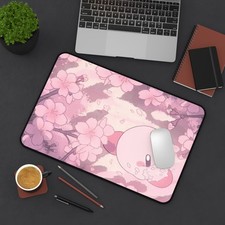 Kirby Pink Sakura Petals Desk Mat | Video Game Desk Pad | Cozy Computer Mat picture