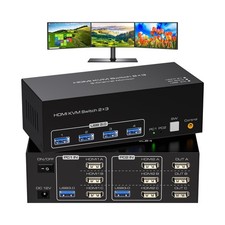 8K HDMI KVM Switch 3 Monitors 2 Computers 8K60Hz 4K120Hz USB 3.0 KVM Switches... picture