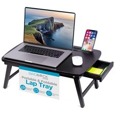 Bamboo Wood Lap Tray with Foldout Legs, Storage Drawer, Fits Laptops Up to 17... picture