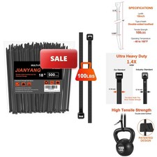 JIANYANG 18 Inch Zip Ties Double Sided Toothed 500 Pack 100 LBS Heavy Duty picture