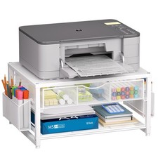 Metal Printer Stand for Desk with Storage Drawer and 2 Pen Holders, 2-Tier De... picture