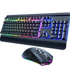 RisoPhy Wireless Gaming Keyboard and Mouse Combo, Metal Panel, 7 Color Backli... picture