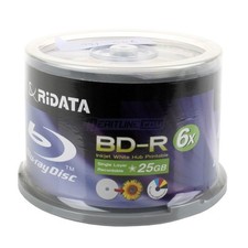 50 Ritek Ridata 6X 25GB BD-R White Inkjet HUB Printable Blu-ray Blank Disc picture