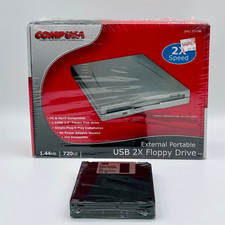 Comp USA External Portable USB 2X Floppy Drive  SKU 311196 + 5 IBM HD Diskettes picture