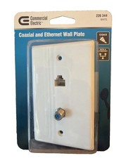 Commercial Electric Coax Ethernet Wall Plate Cat5e White 1-Gang Sealed 217F8CWH picture