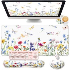 4 Pcs Flower Mouse Pad Set for Women, Large Desk Mat Wrist Rest picture