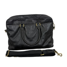 Fossil Black Leather Document Bag Double Handles Shoulder Strap Business Travel picture
