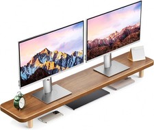 Dual Monitor Stand Riser 39 Inch Extra Long Wooden Desktop Monitor Riser picture