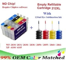 212XL Refillable Cartridge No Chip with Sublimation Ink WF-2850 XP-4100 XP-4105 picture