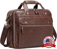 Maletines de cuero para hombre, bolso bandolera para portátil de 15,6 pulgadas picture