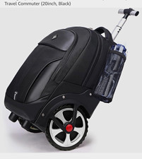 Aoking Rolling Laptop Backpack w/ Wheels, 20 in Compatible, Black Polyester picture