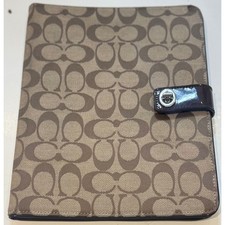 Coach Signature iPad Case Khaki Mahogany Jacquard Folio Turnlock Cover picture