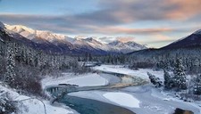 Landscape nature river snow winter mountains forest pine Custom Gaming Mat Desk picture