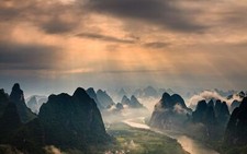 Landscape mountains mist river nature guilin china sun Custom Gaming Mat Desk picture
