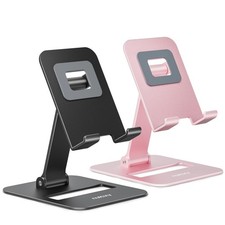 Nulaxy 2 Pcs Aluminum Dual Folding Cell Phone Stand for A-Black & Rose Gold picture