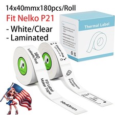 Fit Nelko P21 14x40mmx180pcs/Roll,White clear Laminated Thermal Label Maker Tape picture