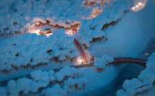 Landscape low poly winter snow river forest bridge Custom Gaming Mat Desk picture