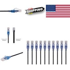 10 Pack 6 Inch Cat6A Ethernet Cable Black Snagless SlimRun for Data Centers picture
