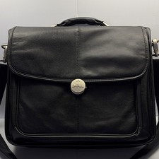 Dell Deluxe Black Leather Laptop Carrying Bag Vintage Briefcase 16x13x4 inches picture