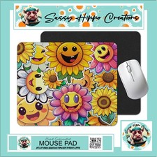 Mouse Pad Smiley Face Flowers Groovy Retro Sunflowers Anti Slip Easy Clean picture
