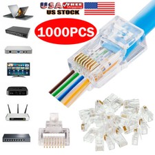 1000X RJ45 Pass Through Modular Plug Network Cable Connector End 8P8C CAT6 CAT5 picture
